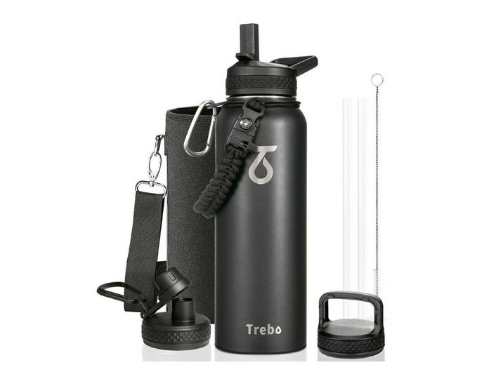 LuxusKollektion Isolierflasche Trinkflasche Edelstahl isoliert mit Paracord 1.2L schwarz