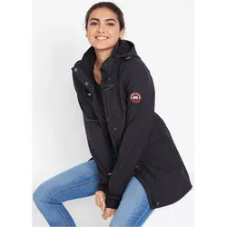 bonprix wasserabweisende Duffle-Jacke aus Softshell, schwarz, Gr.44, Bequeme Übergangsjacke aus wasserdichtem Softshell-Material mit Kapuze, aus Softshell