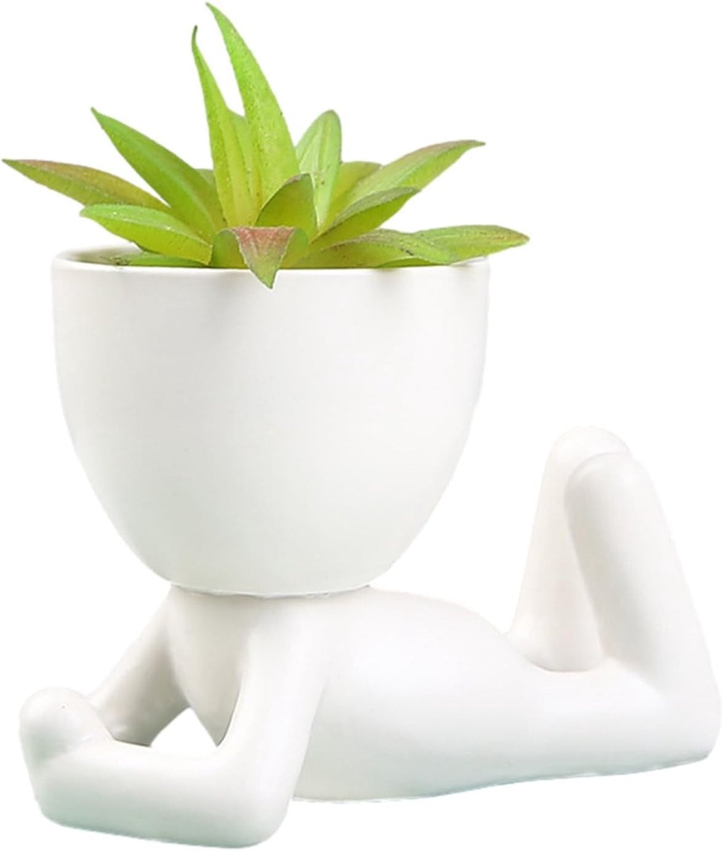 Witte figuur vaas met menselijk ontwerp voor interieurdecoratie, Hoogte: 21 cm