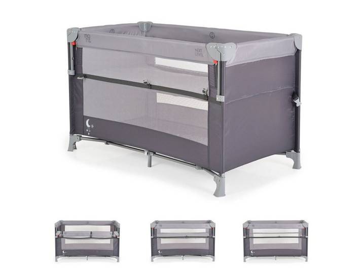 Moni Baby-Reisebett Next Level 2 Ebenen, Beistellbett, klappbare Seite, Faltmatratze, Sichtfenster, Tragetasche