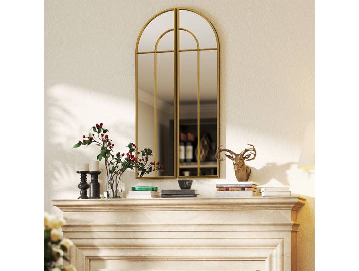 HOMCOM Miroir Mural Arc 30x120cm Cadre Métal Doré