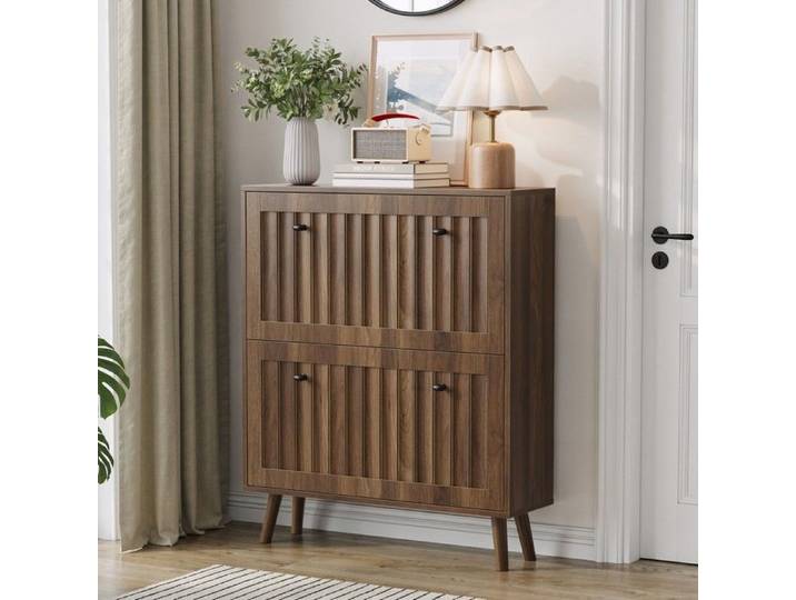 Armoire à chaussures en noyer - BLACKCOLOR - Style Art Déco - Finition mate - Autoportante