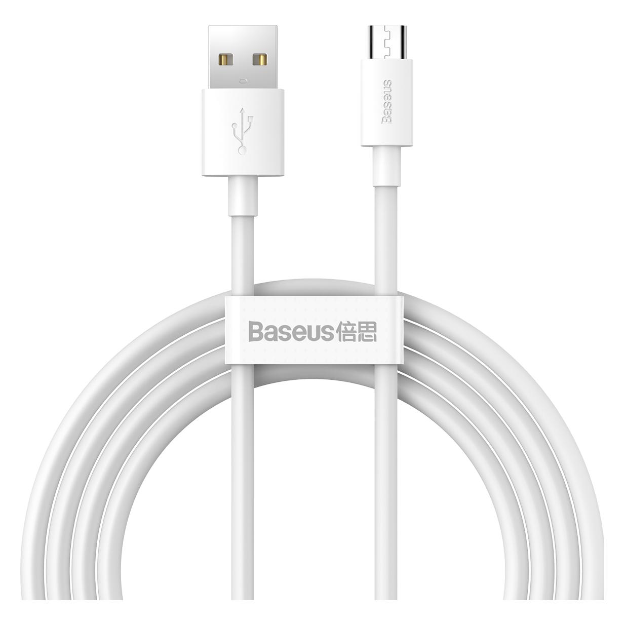 Baseus Simple Wisdom Data Cable Kit USB to Micro 2.1A (2PCS/Set) 1.5m White (1.50 m, USB 2.0) (TZCAMZJ-02)
