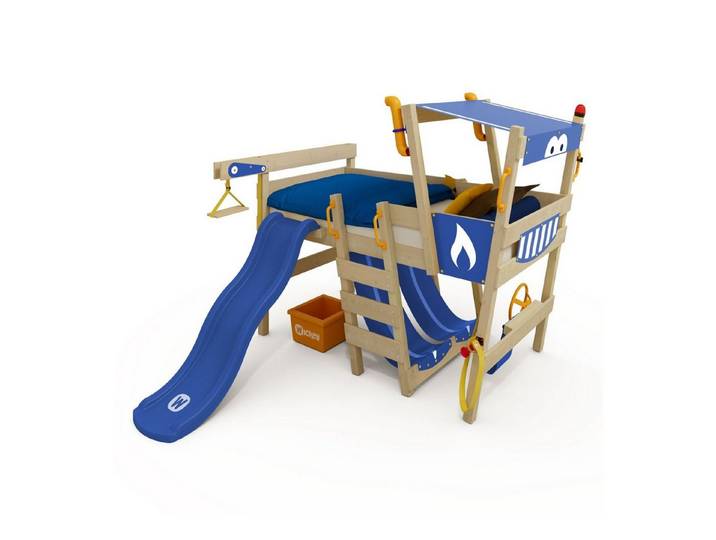 Wickey Kinderbett Crazy Smoky - Spielbett mit Rutsche 90 x 200 cm, Etagenbett (Holzpaket aus Pfosten und Brettern, Spielbett für Kinder), Massivholzbrett