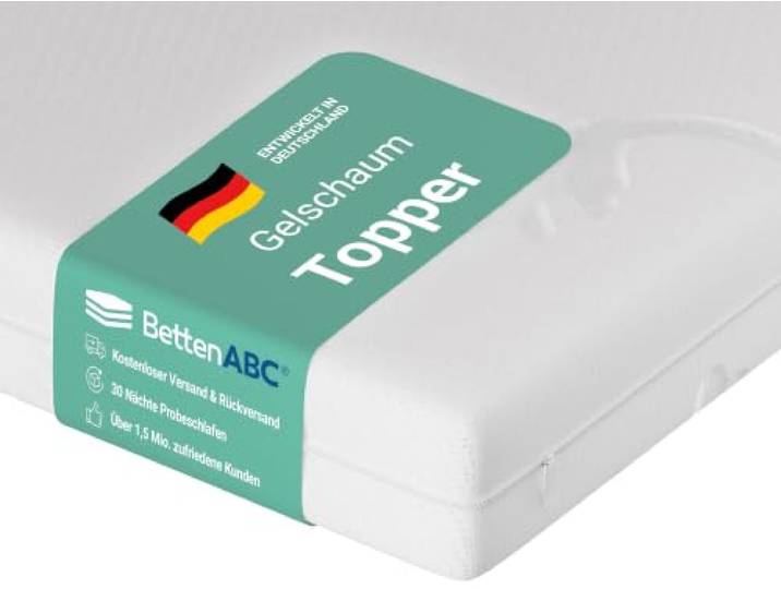 Betten-ABC - ViGeTo Topper - 180x200 cm - Gelschaumtechnologie - Optimale Temperaturregulierung & Körperkontur-Anpassung - Hypoallergen & Antibakteriell - Bezug abnehmbar & waschbar - Paketlieferung