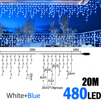 Inspire Curations Waterproof 8 Mode LED Icicle Curtain Lights btd 20m480b cwbu uk Plug