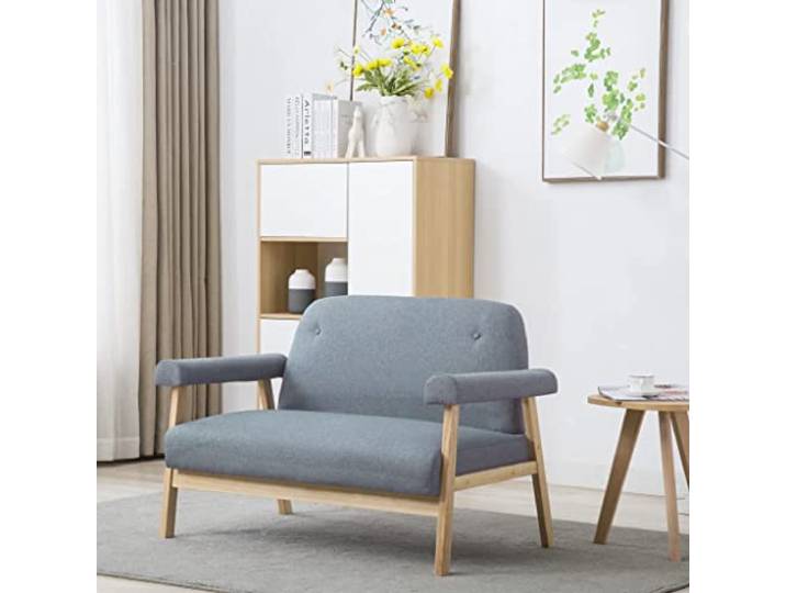 HEFZGDB Zweisitzer Sofa Stoff Hellgrau Modernes Wohnzimmer Sofa mit Massivholzrahmen und Polyesterbezug – Bequemes Sitzmöbel für Entspannung und Fernsehen, Einfache Montage