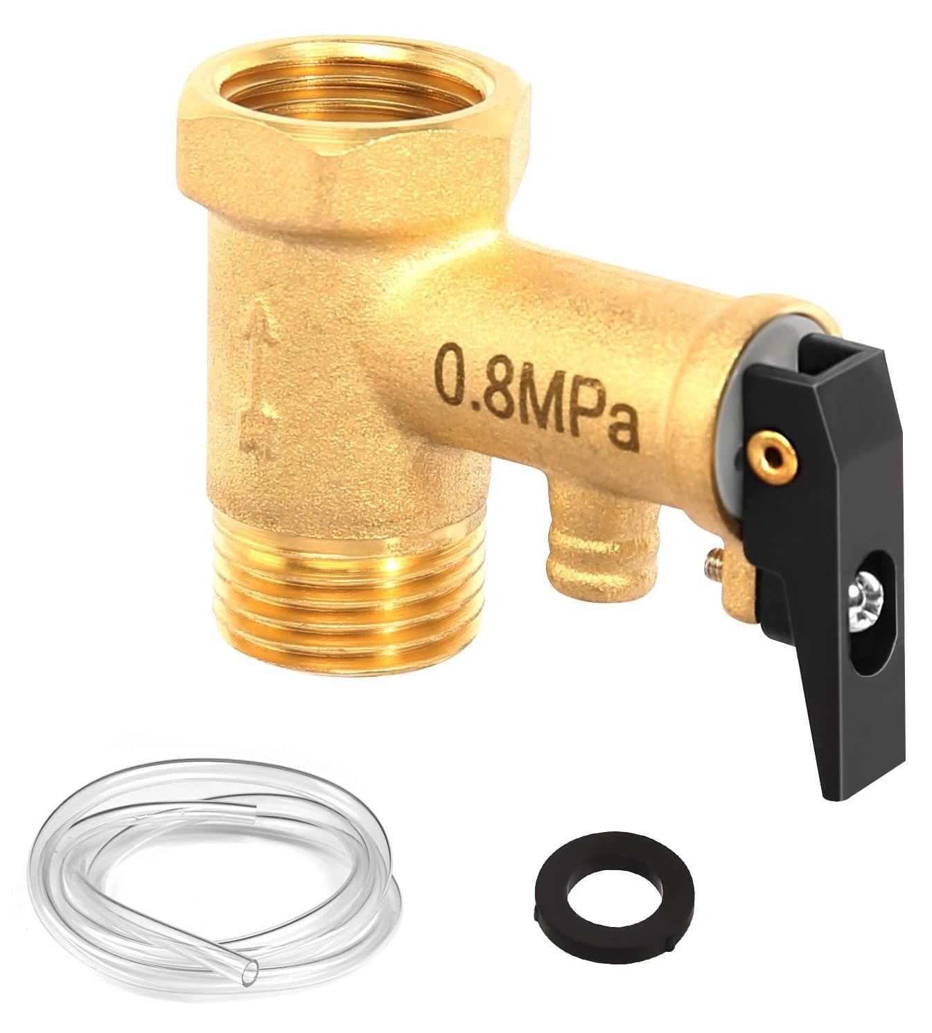 Dripio Veiligheidsventiel 1/2 inch messing met afvoerslang 0,8 MPa
