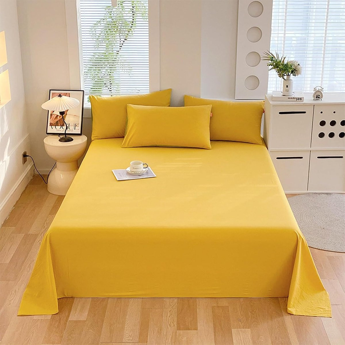 Katoenen plat laken geel 160 x 230 cm