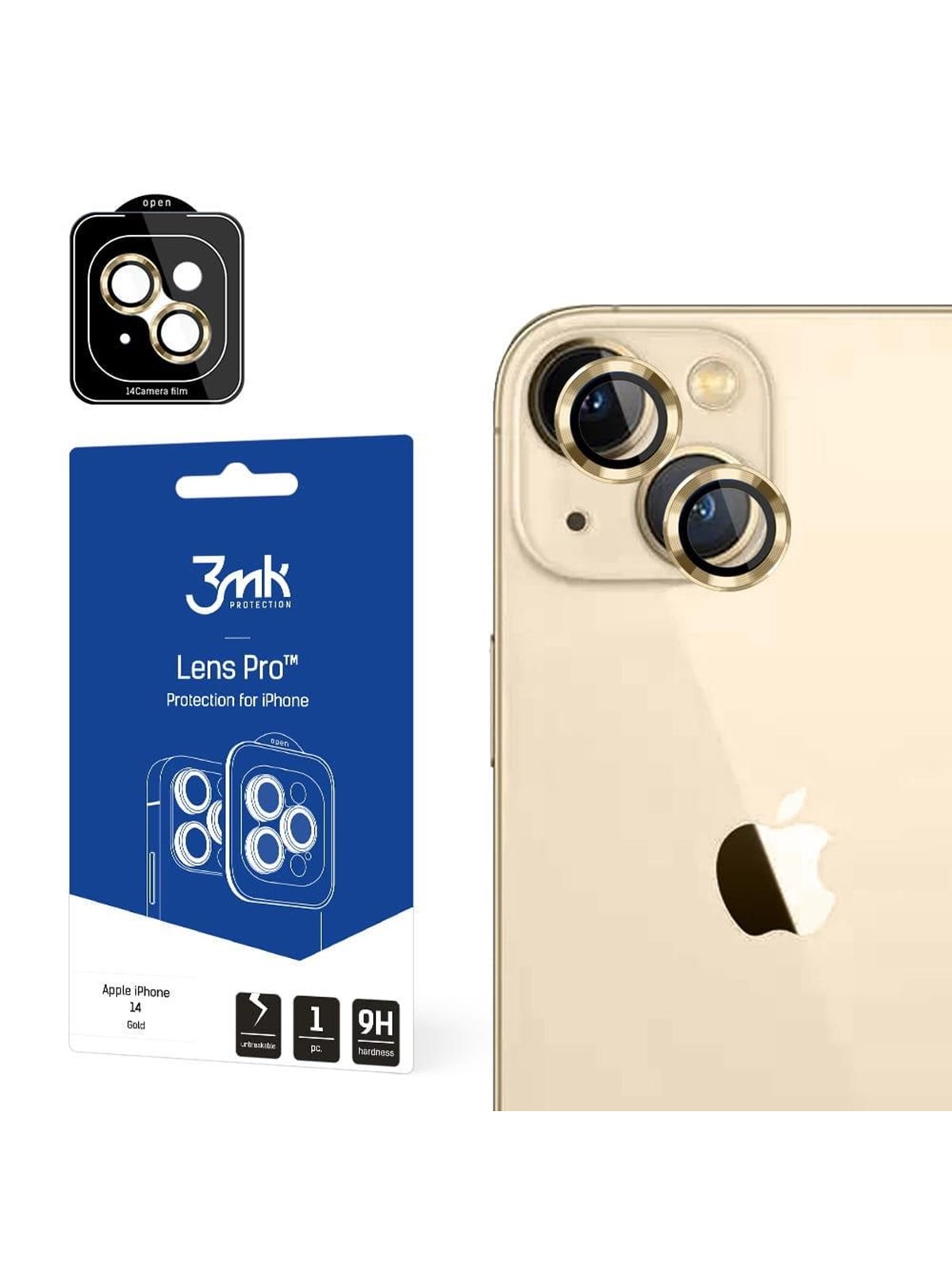 3mk Camera Glass for iPhone 14 9H for Lens Protection Pro Series Lens - Gold