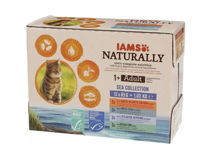 Iams Naturally Katzenfutter in Sauce Fisch 12x85g