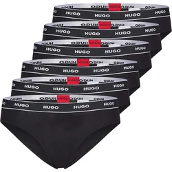 HUGO Damen Slips, 6er Pack - Brief Stripe, Unterwäsche, Baumwolle, Logo, einfarbig Schwarz / S