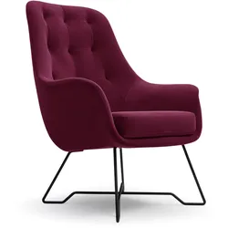 SESSEL SEDUTA, Modern Polstersessel Loungesessel, Velours-Stoff Dunkelrot