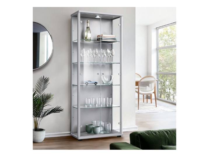 K-Möbel Glasvitrine C1019 (Glasvitrine (176x67x33 cm) mit 2 Glastüren) Glasvitrine Stehend