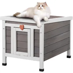 VEVOR Katzenhaus für draußen, wetterfest, Unterschlupf für Wildkatzen für mehrere Katzen, Katzen-/Kaninchenhaus aus Holz für draußen mit PVC-Türklappen und offenem Dach, 21"L x 17"B x 17"H