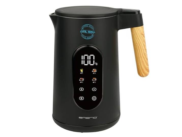 EMERIO Wasserkocher Edelstahl 1,7 L – Isolierte Doppelwand – Temperaturwahl 40–100 °C in 5 °C Schritten – Digitales Display mit Tee- & Warmhaltefunktion – 2200 W – Auto‑Off WK‑132230