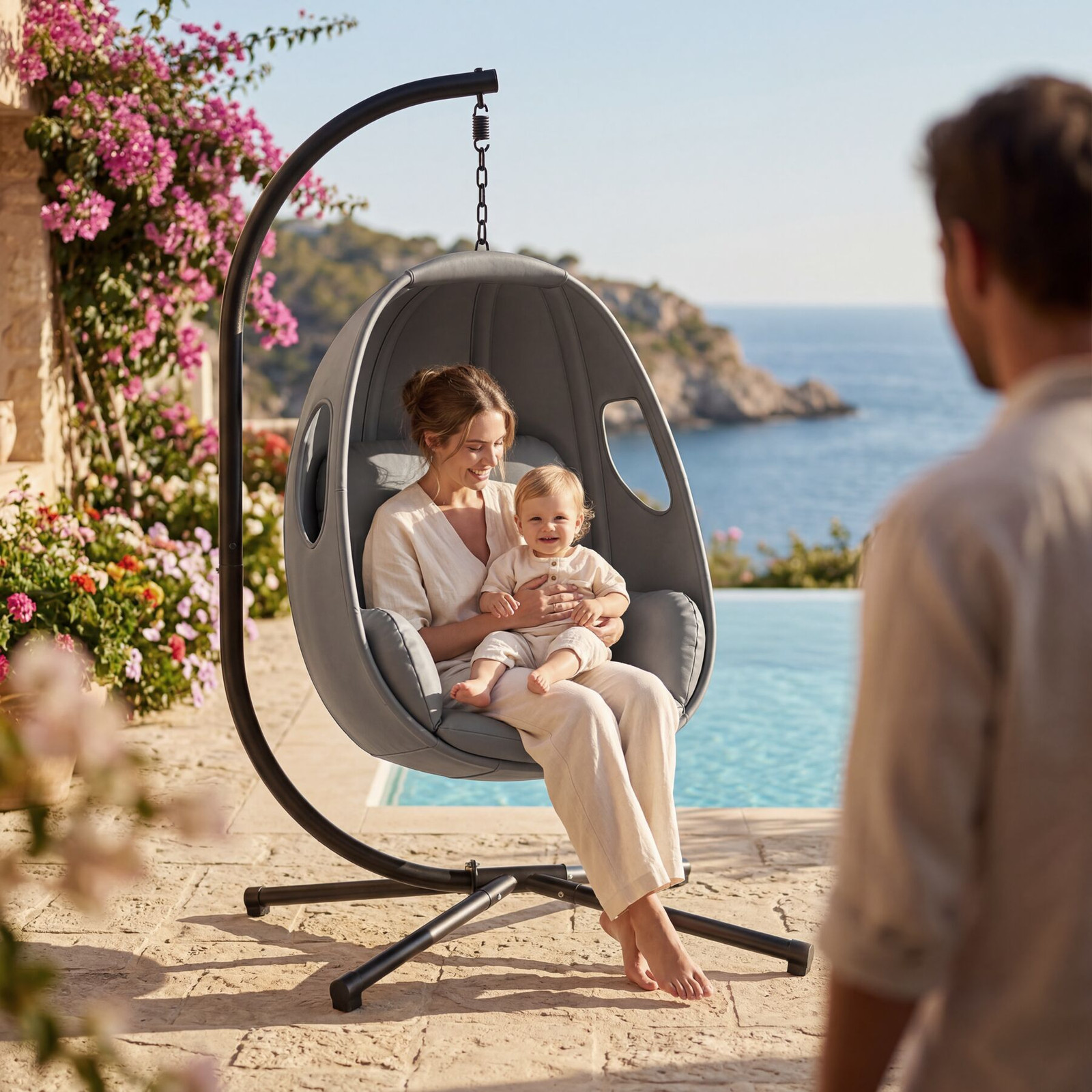 TecTake Hangstoel Anika met frame en kussen, antraciet