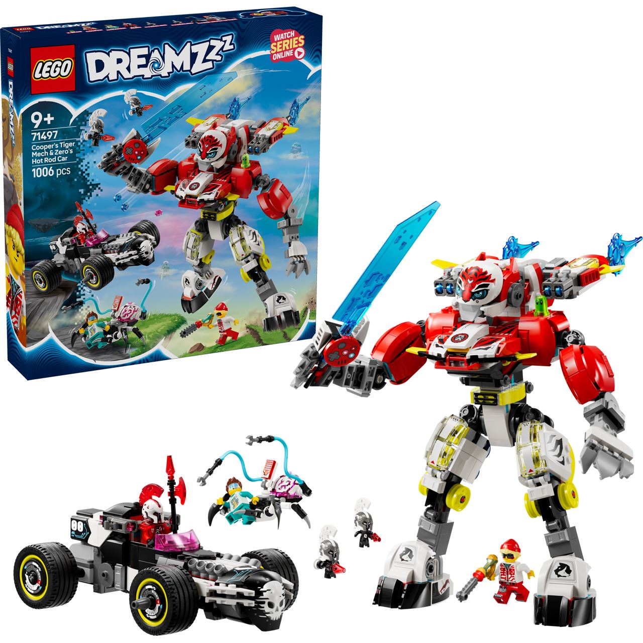 LEGO DREAMZzz 71497 Coopers Tiger-Mech und Zero's Hot Rod Auto, Geschenk