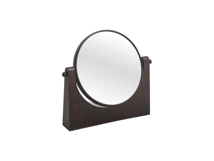 Handgefertigter, luxuriöser Kosmetikspiegel „Ebony“ mit 7-facher Vergrösserung, aus Ebenholz Pecan, Schwarz Aquanova