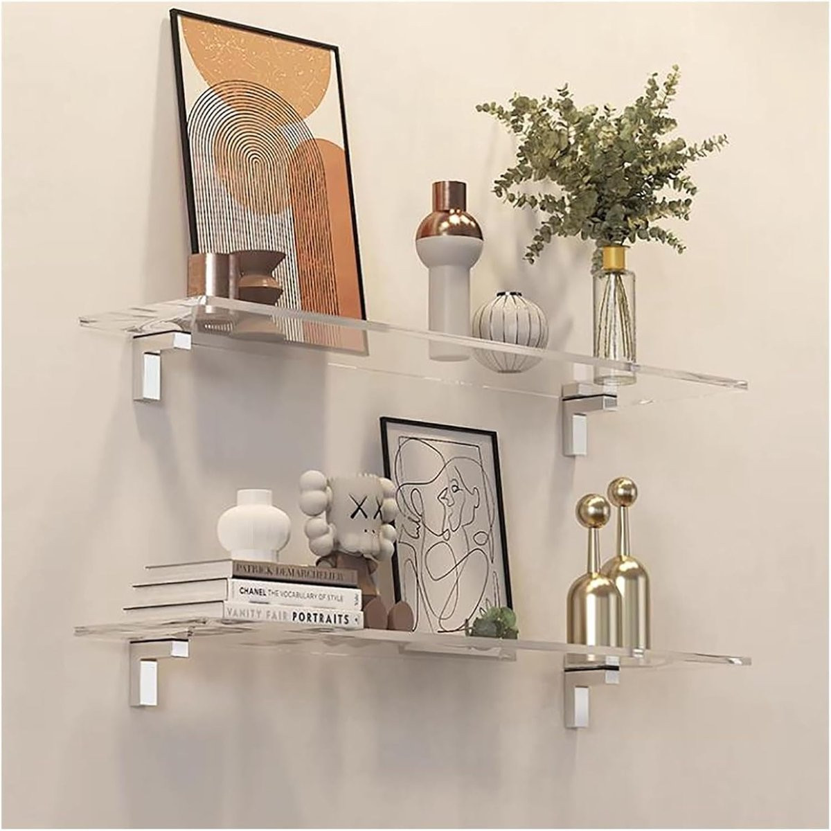 Heldere acryl zwevende muurplanken voor decoratie en opbergen