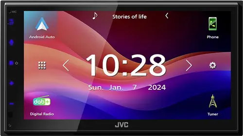 JVC Doppel-DIN Moniceiver Android Auto, Apple CarPlay, Anschluss für Rückfahrkamera, DAB+ Tuner, inkl. Fernbedienung