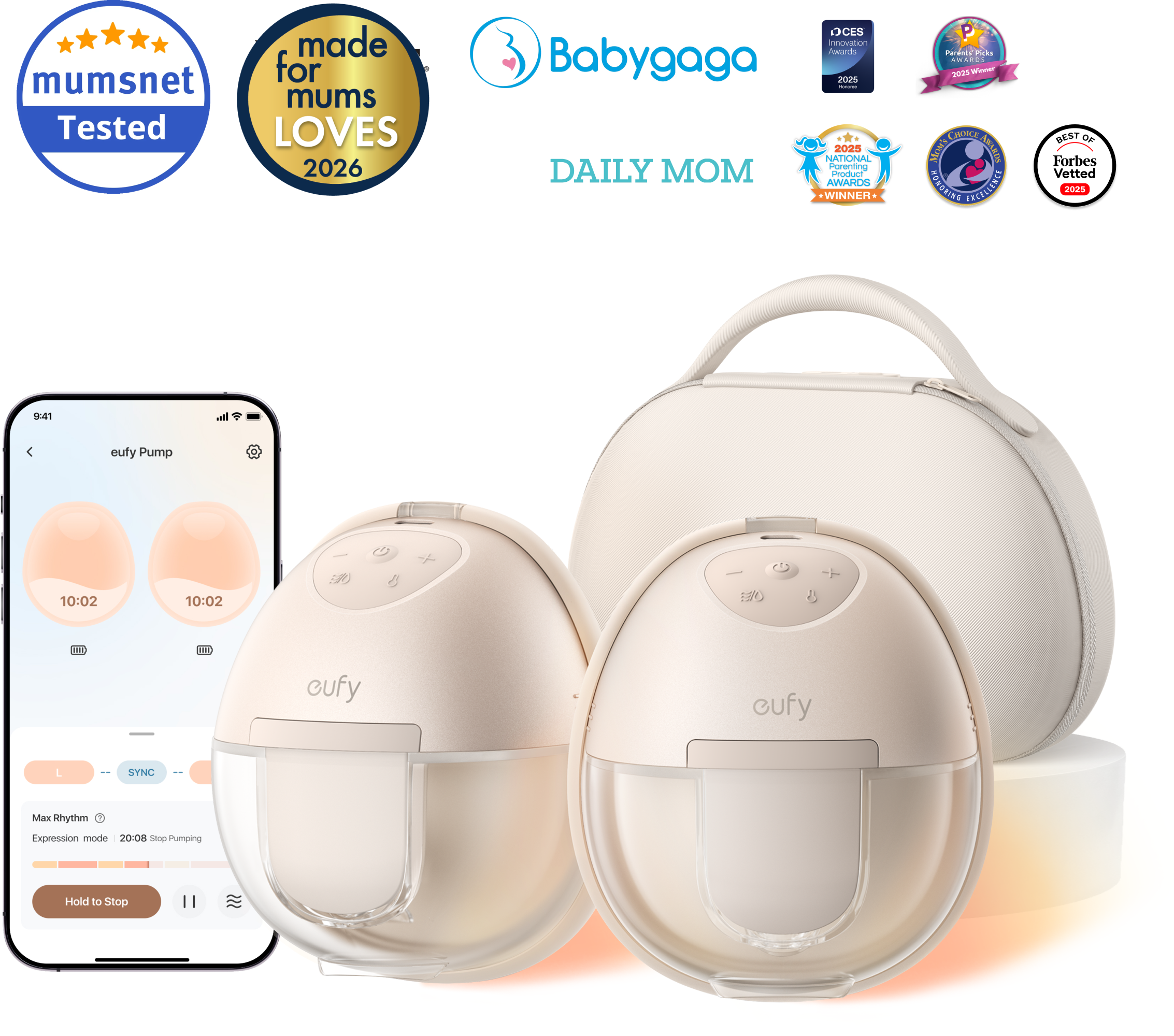 eufy S1 Pro Wearable Heated Electric Breast Pump with Charging Case medium