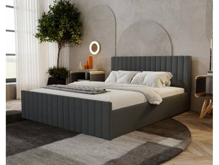 Emporius Polsterbett 140x200 Billo Slim Velvet - Lattenrost, Bettkasten, Modern Design - Schlafzimmerbett 140x200 (Dunkelgrau - Amor Velvet 4321)