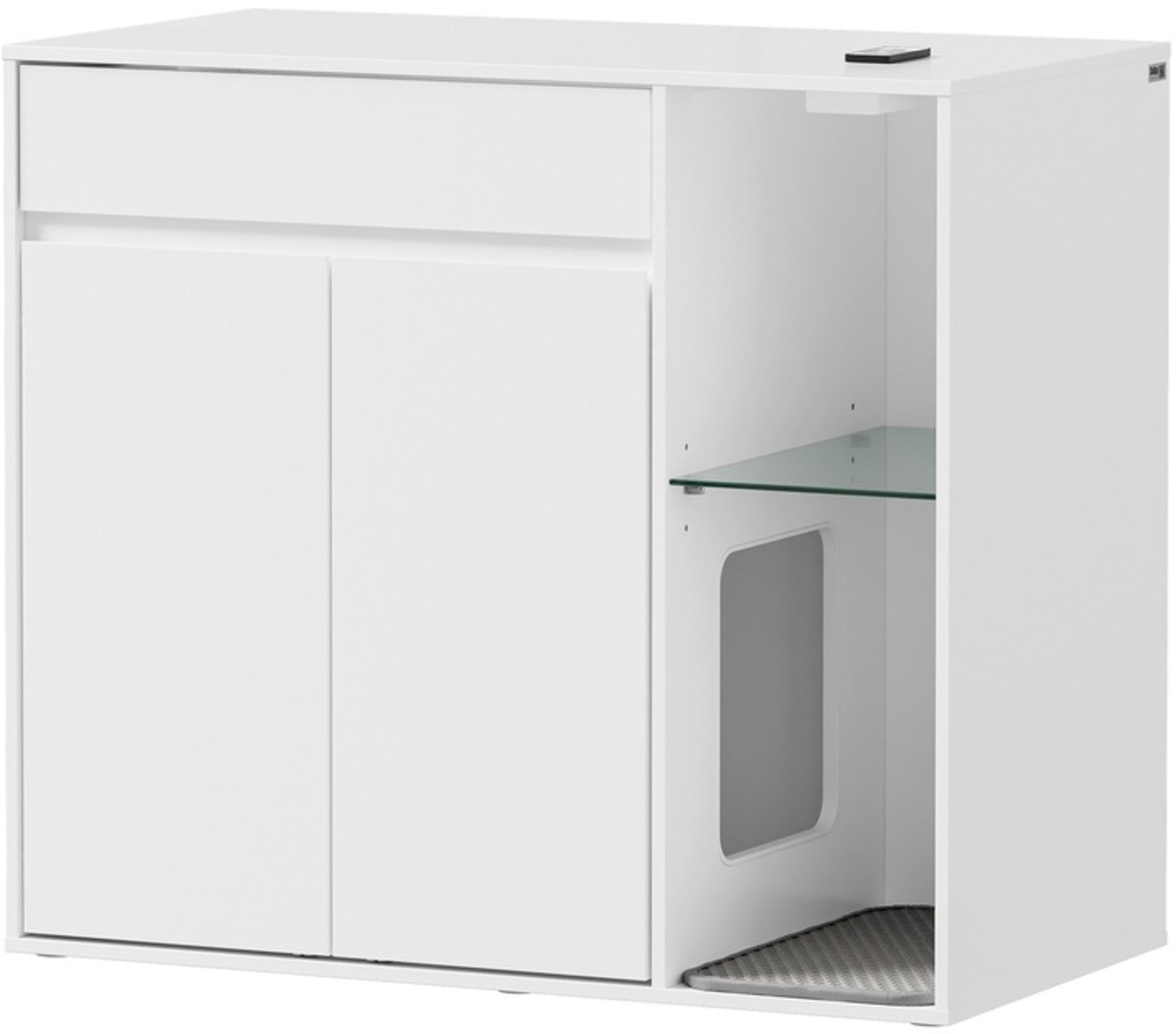 SoBuy Katentoiletmeubel HAT08-E-W - Wit Houten Kattenbak Omkasting met 2 Deuren, 1 Lade en Glasplank
