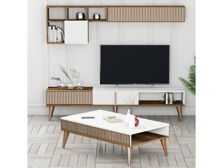 Ensemble Meubles de Salon Cassacco Dmora en Bois Mélaminé Noyer Brun