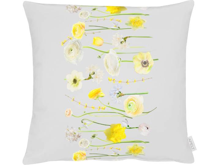 Dekokissen APELT 6403 Gr. 1, grau (grau, gelb, gemustert), B:46cm L:46cm, Baumwolle, Polyester, Dekokissen_Sitzkissen_Kissenhüllen, Dekokissen, mit Ranunkeln, Kissenhülle ohne Füllung, 1 Stück