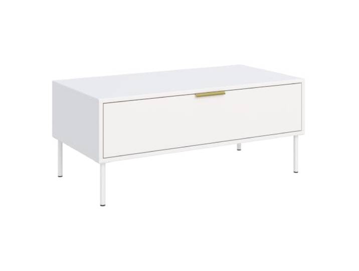 Selsey Couchtisch 100 x 50 x 44 cm, mit Schublade, Weiß, modernes Design ergonomischer Griff 14,8 cm, Kugelrollenführungen GTV Two Way, mattes, fingerabdruckarmes Finish, Metallbeine 17 cm