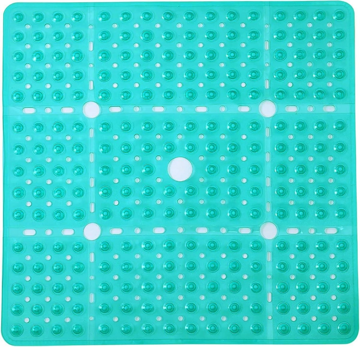 Grote vierkante antislip douchemat met afvoergat in het groen, 68 x 68 cm