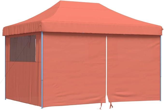 Pop-up Partyzelt faltbar für Veranstaltungen mit 4 Seitenteilen in Terrakottarot, faltbares Festzelt für Outdoor-Events und Robustes Gartenzelt mit Stahlgestell, großes Popup-Zelt