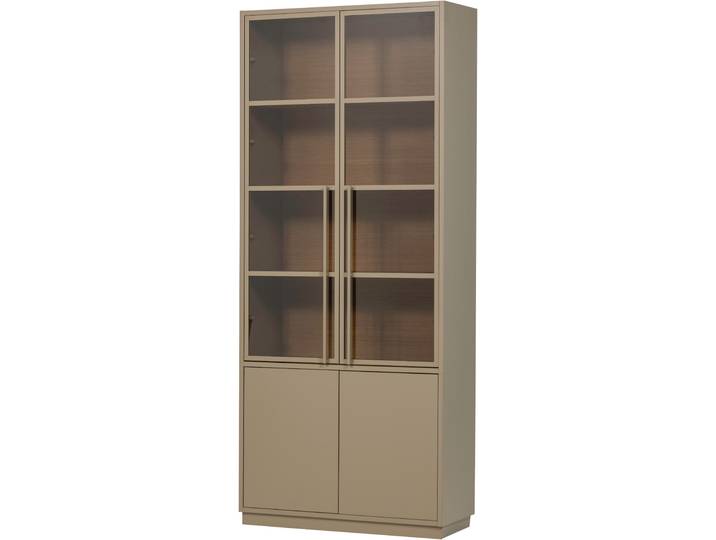 Glasvitrine WOOOD Casa FSC Mix Kiefernholz Glastüren mit Eichendekor 101x40x236 cm , beige (schlamm), B:101cm H:236cm T:40cm, Massivholz, Schränke, Glasvitrine, Kratzfeste Melaminoberfläche, sichtbare Maserung, einfach zu montieren