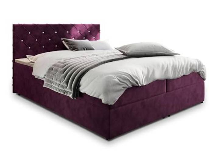 Masseno Boxspringbett Riva 200x200 cm Komplett-Set mit Matratze und Topper, Polsterbett mit Zwei Bettkästen - Violett, Magic Velvet 2202