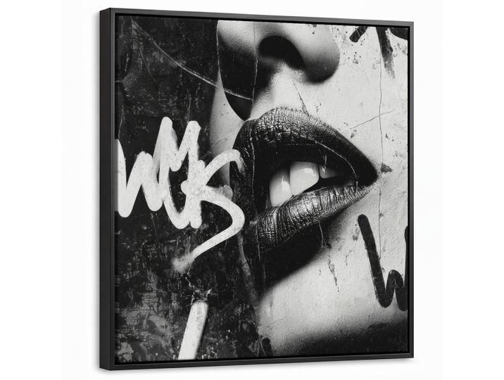 LEINWAND Bilder mit Rahmen - Gesicht - Mund - Graffiti - Schwarz - 50x50