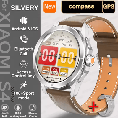 Inspire Picks S4 Ultra Smartwatch AMOLED HD GPS Fitness Watch With Bluetooth Calling brown Leather for Xiaomi S4 Ultra