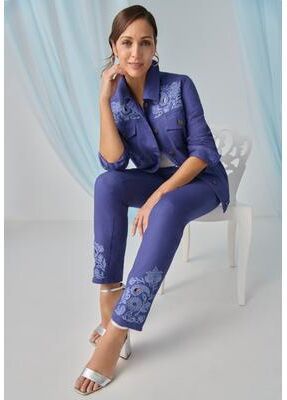 Plus Size Women's Classic Cotton Denim Straight-Leg Jean by Jessica London in Dusk Paisley Embroidery (Size 30) 100% Cotton