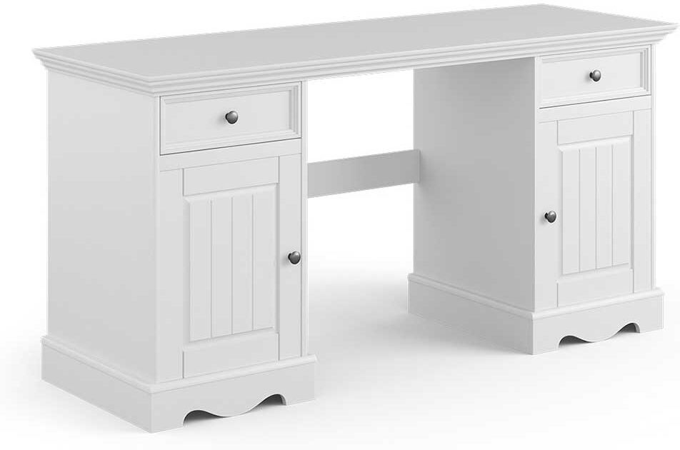 Pharao24.de Landhaus Schreibtisch weiss aus Kiefer Massivholz zwei Schubladen