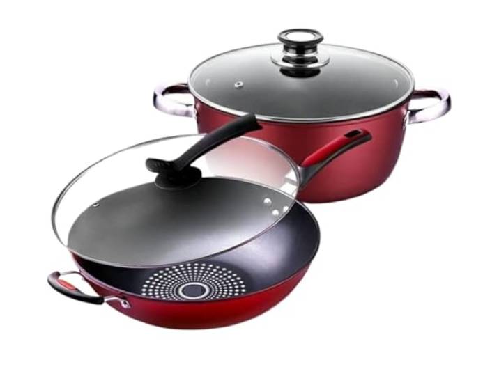 Topfset 2 Pcs Kochgeschirr Set Suppe Topf Kochen Pan Antihaft-Pfanne Wok Kochtopf Set