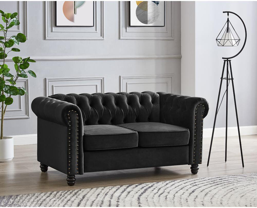 Rosdorf Park Chesterfield Sofa Velvet Black 2