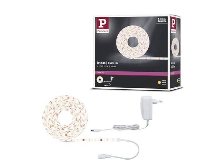 Paulmann 78972 SimpLED Strip Set 5 m LED Stripe 17W Lichtstreifen 3.000 K Lichtband beschichtet Weiß