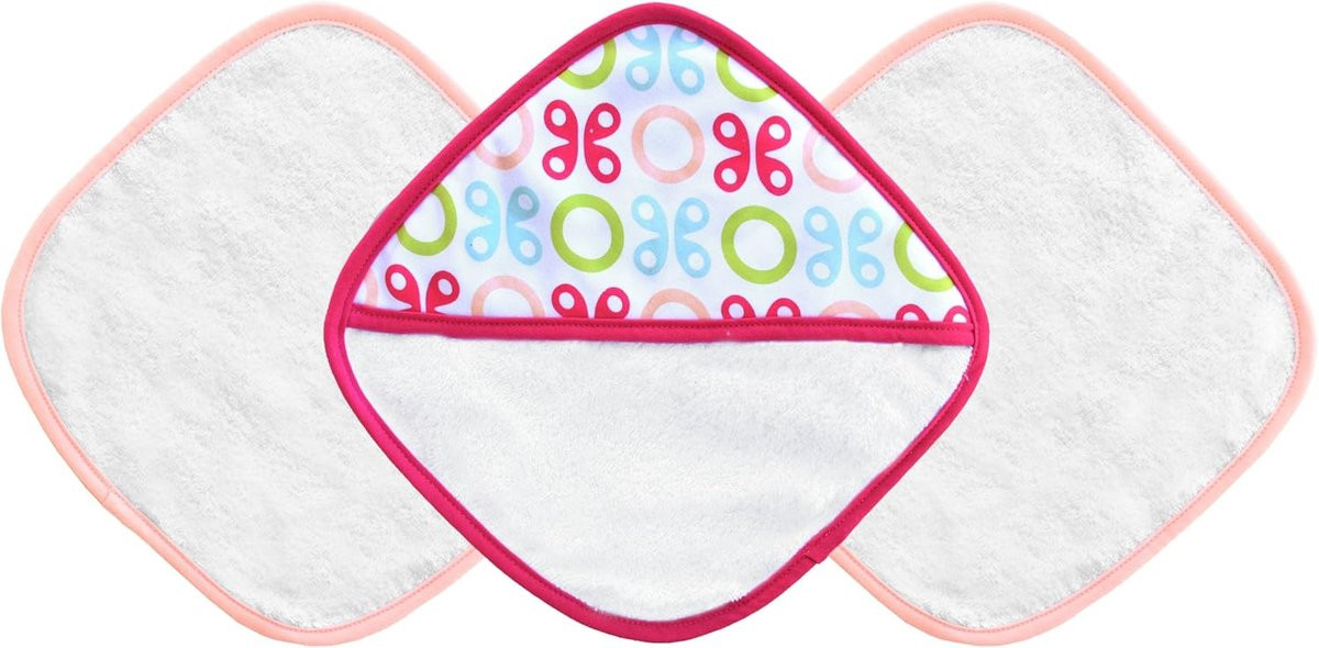 Set van 3 zachte baby washandjes met roze vlinder
