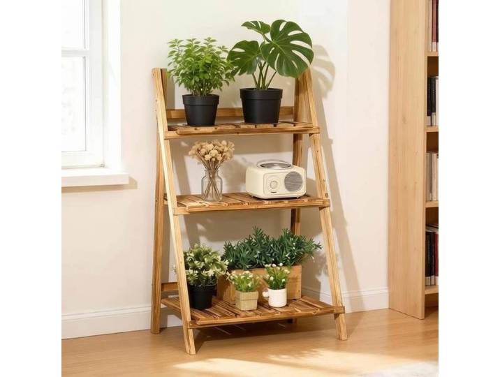 Porte-plantes pliable – Étagère en bois – Design échelle – Marron