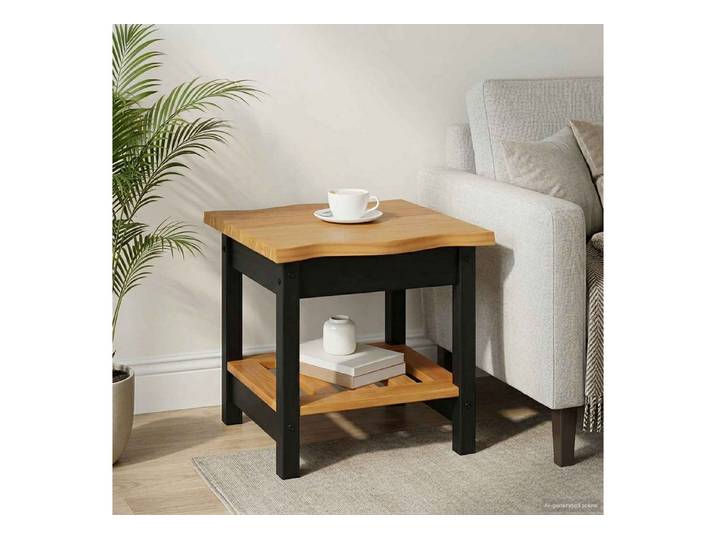 furnicato Beistelltisch Massivholz 50 x 50 x 45,5 cm Schwarz (1-St), Lackierter Beistelltisch mit Ablage und Live-Edge-Optik im Wohnzimmer