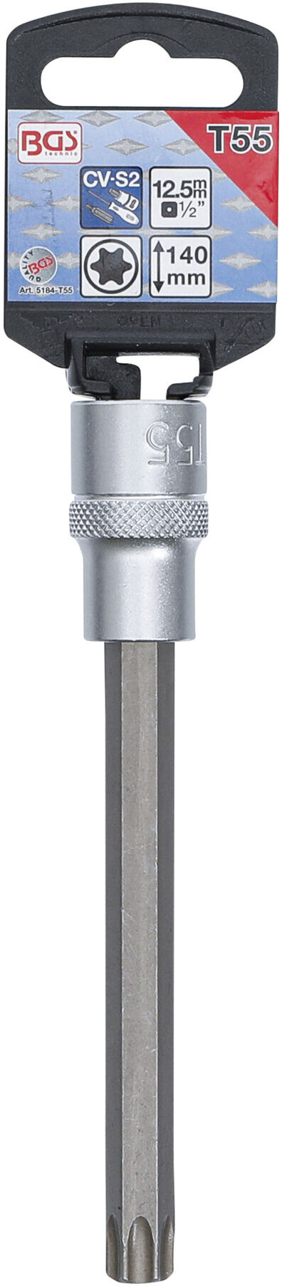 BGS Bit-Einsatz 5184-T55, Länge 140 mm, Antrieb Innenvierkant 12,5 mm (1/2"), T-Profil (für TX) T55 ; BGS technic)