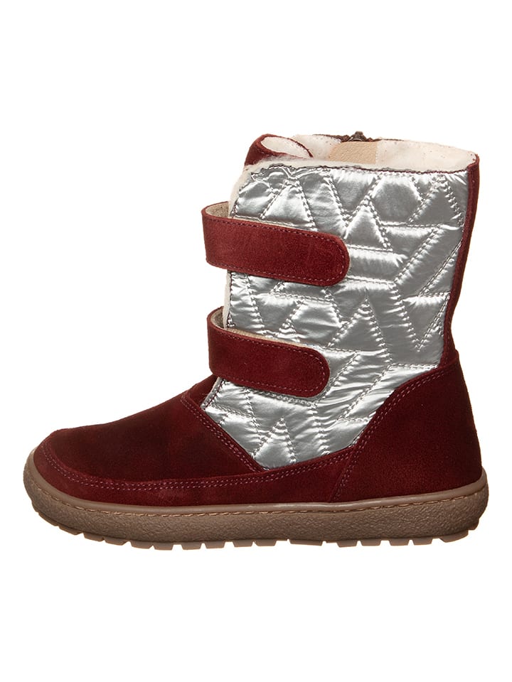kmins Leder-Winterboots in Dunkelrot/ Silber - 32