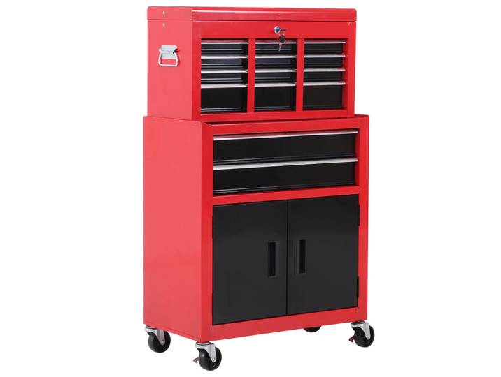 Homcom Werkstattwagen mit Werkzeugkasten 2 Schlüssel Metall Rot+Schwarz, Mehrfarbig, 33x108x61.6 cm, Freizeit & Co, Haus & Garten