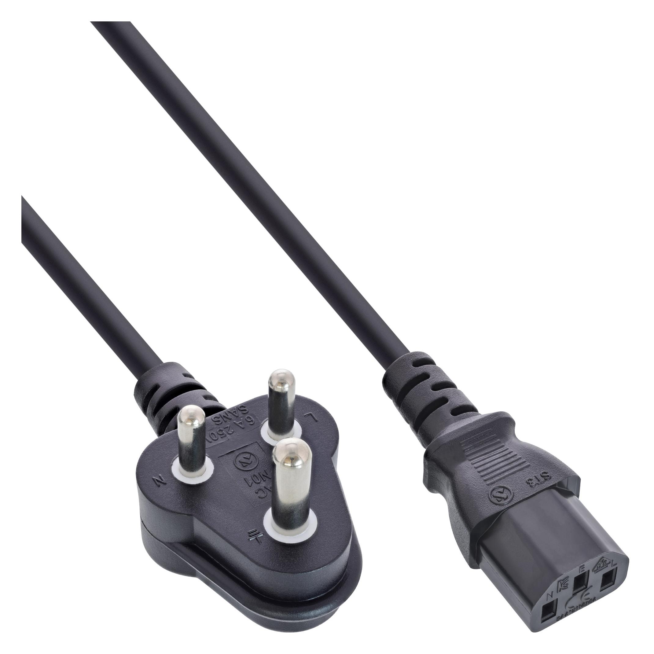 InLine 35er Bulk-Pack Netzkabel, Netzstecker Südafrika 5A Typ D auf Kaltgerätestecker C13, 1,8m (1.80 m) (B-16652R)