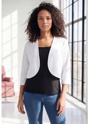Plus Size Women's Bolero Cardigan with Three Quarter Sleeves by Roaman's in White (Size L) Shrug